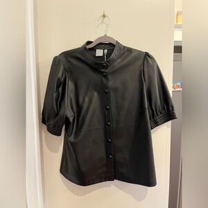Ichi Faux Leather Button Down Top Size 40